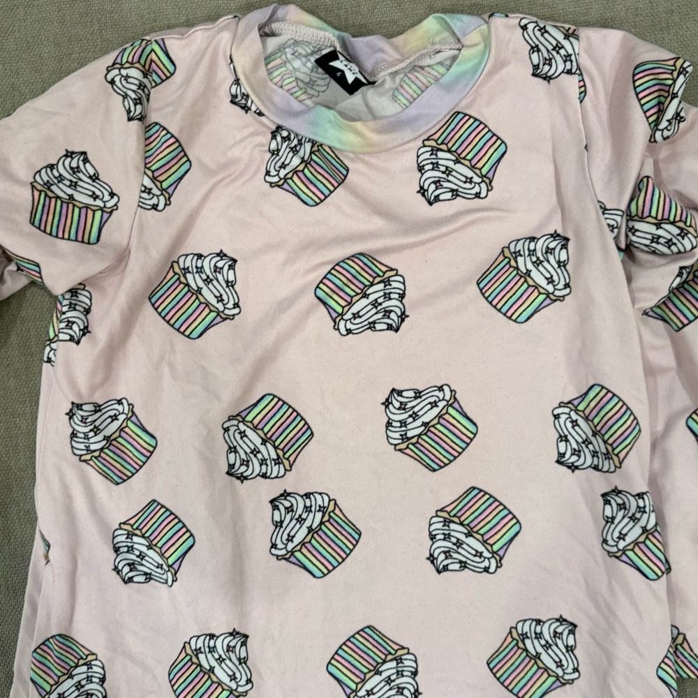 Kids Pink Cupcake Print Long Sleeve Casual Dress - Picture 3 of 3